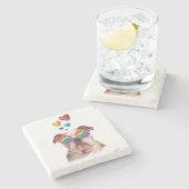 英国ブルドッグとハートバレンタインデー ストーンコースター (横)