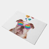 英国ブルドッグとハートバレンタインデー ドアマット (アングル)