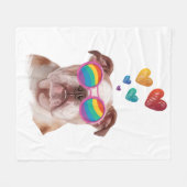 英国ブルドッグとハートバレンタインデー フリースブランケット (正面(横))