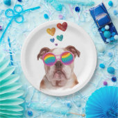 英国ブルドッグとハートバレンタインデー ペーパープレート (パーティー)