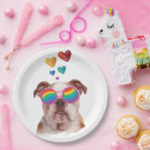 英国ブルドッグとハートバレンタインデー ペーパープレート (パーティー)