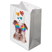 英国ブルドッグとハートバレンタインデー ミディアムペーパーバッグ (裏面アングル)