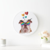 英国ブルドッグとハートバレンタインデー ラージ壁時計 (ホーム)