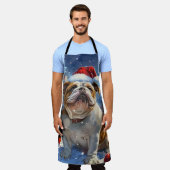 英国ブルドッグウィンターワンダーランドクリスマスジョイ エプロン (着用した状態)