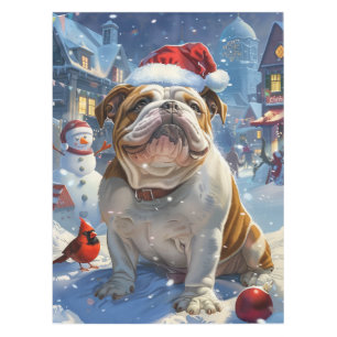 英国ブルドッグウィンターワンダーランドクリスマスジョイ テーブルクロス