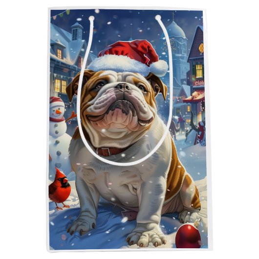 英国ブルドッグウィンターワンダーランドクリスマスジョイ ミディアムペーパーバッグ (正面)