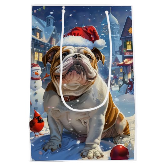 英国ブルドッグウィンターワンダーランドクリスマスジョイ ミディアムペーパーバッグ (裏面)