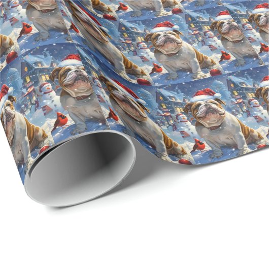 英国ブルドッグウィンターワンダーランドクリスマスジョイ ラッピングペーパー (ロールコーナー)
