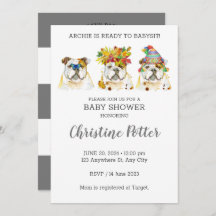 英国ブルドッグウォーターカラーベビーシャワー招待状