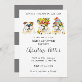 英国ブルドッグウォーターカラーベビーシャワー招待状 招待状