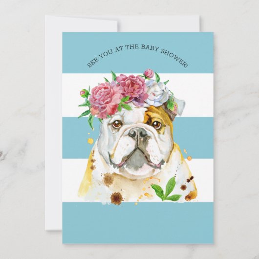 英国ブルドッグウォーターカラーベビーシャワー招待状 招待状 (裏面)