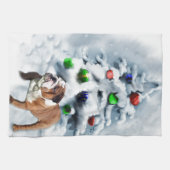 英国ブルドッグクリスマス キッチンタオル (横)