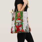 英国ブルドッグクリスマス トートバッグ (クローズアップ)