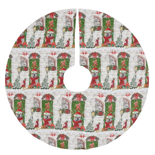 英国ブルドッグクリスマス ブラッシュドポリエステルツリースカート (正面)