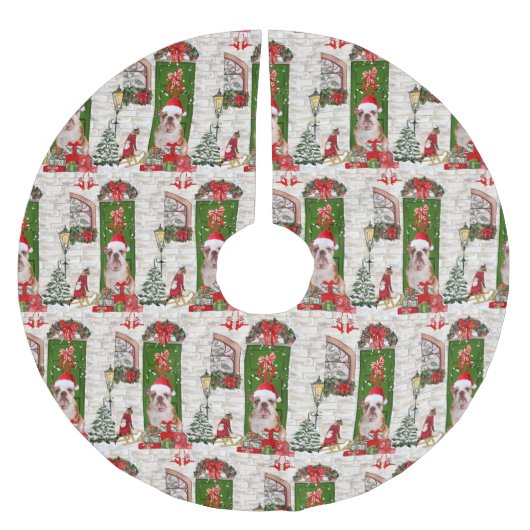 英国ブルドッグクリスマス ブラッシュドポリエステルツリースカート (正面)