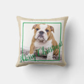 英国ブルドッググリーンクリスマスホリデーフォト クッション (裏面)