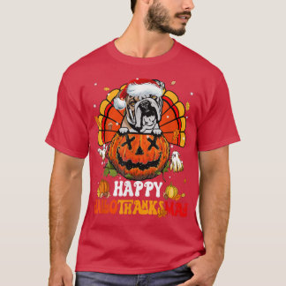 英国ブルドッグハッピーハロサンクマスハロウィーンタ Tシャツ