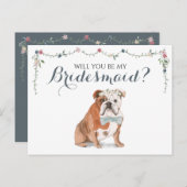 英国ブルドッグブライダルパーティBe My Bridesmaid インビテーションポストカード (正面/裏面)