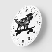 英国ブルドッグ乗馬スケートボード上ブルドッグ ラウンド壁時計 (傾斜)