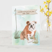 英国ブルドッグ新犬おめでとう カード (黄色い花)