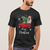 英国ブルドッグ犬レッドトラッククリスマスデック Tシャツ (正面)
