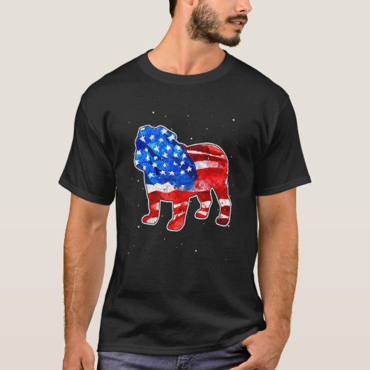 英国ブルドッグ絞り染めアメリカ国旗Patriotic 4t Tシャツ (正面)