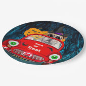 英国ブルドッグ車の怖いハロウィーン ペーパープレート (アングル)