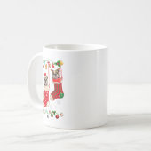 英国ブルドッグ靴下クリスマスサンタX-mas犬 コーヒーマグカップ (正面左)