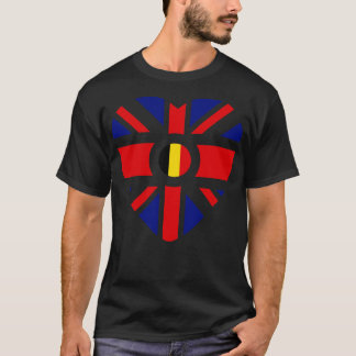 英国ベルギー多国籍愛国国旗のハート Tシャツ