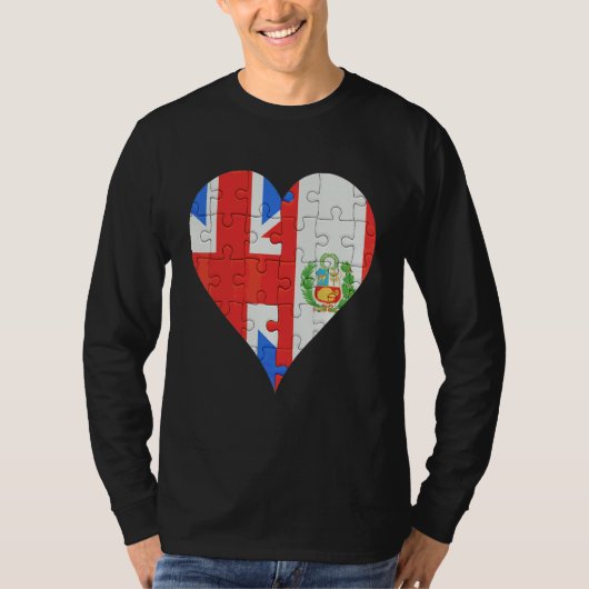 英国ペルー国旗のハート Tシャツ (正面)