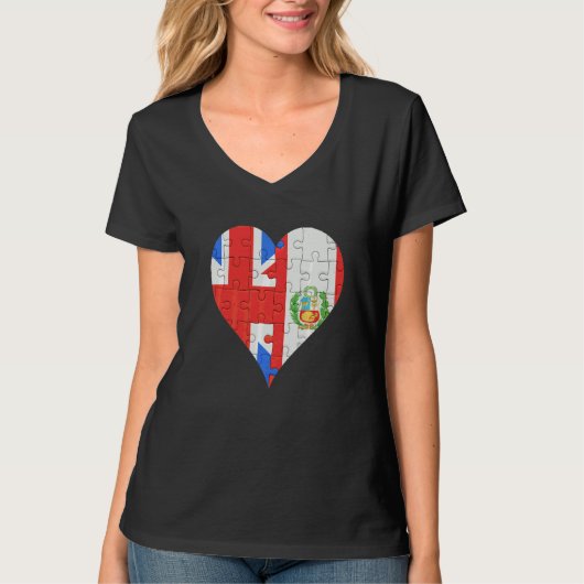 英国ペルー国旗のハート Tシャツ (正面)