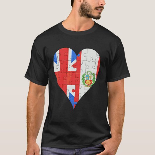 英国ペルー国旗のハート Tシャツ (正面)