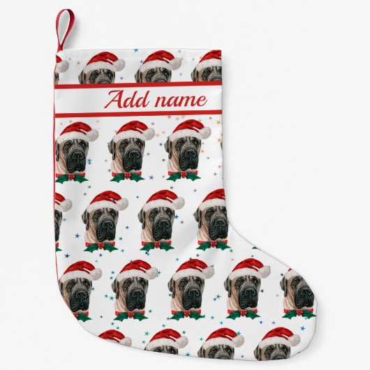 英国マスティフ犬がクリスマスを育てる スモールクリスマスストッキング (正面)
