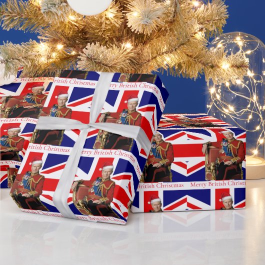 英国メリーのクリスマス王サンタハット ラッピングペーパー (クリスマス)