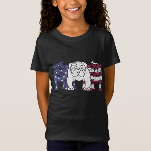 英国ユニークブルドッグ犬アメリカ国旗の贈り物 Tシャツ (正面)