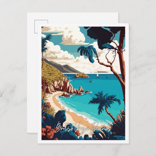 英国ヴァージンアイランドヴィンテージ旅行イラストレーション ポストカード (正面/裏面)