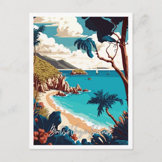 英国ヴァージンアイランドヴィンテージ旅行イラストレーション ポストカード (正面)
