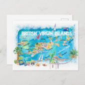 英国ヴァージン図解入りの、写真付きの諸島地図 ポストカード (正面/裏面)