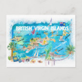 英国ヴァージン図解入りの、写真付きの諸島地図 ポストカード (正面)