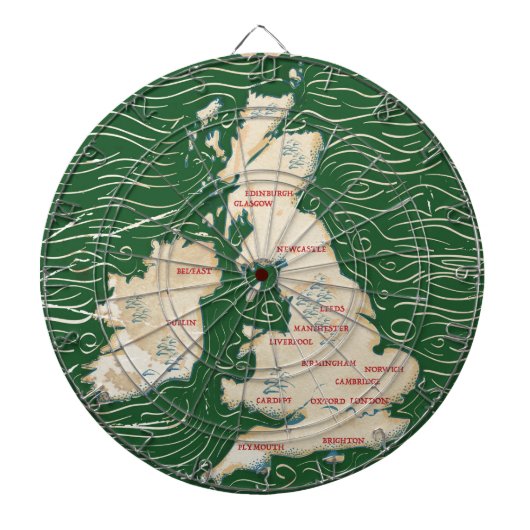 英国ヴィンテージグリーンポスター地図 ダーツボード (正面)