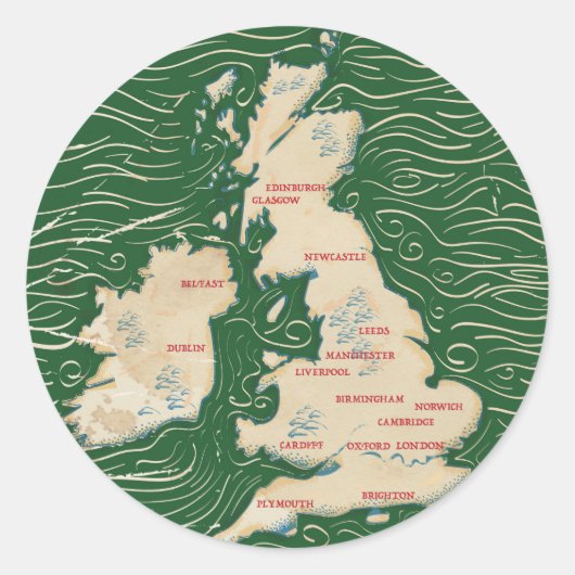 英国ヴィンテージグリーンポスター地図 ラウンドシール (正面)