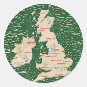 英国ヴィンテージグリーンポスター地図 ラウンドシール