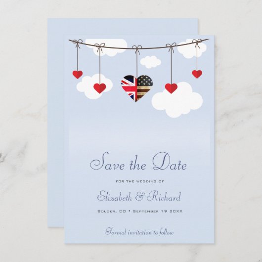 英国人とアメリカ人の結婚式のSave the Date セーブザデート (正面/裏面)