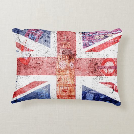 英国動揺して連合ジャック国旗のコラージュ アクセントクッション (裏面)