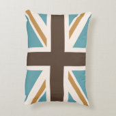 英国国旗か旗のティール(緑がかった色)のブラウンの金ゴールドのクリーム アクセントクッション (裏面(縦))
