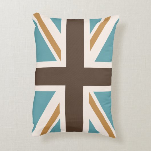 英国国旗か旗のティール（緑がかった色）のブラウンの金ゴールドのクリーム アクセントクッション (裏面(縦))