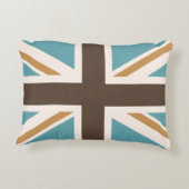 英国国旗か旗のティール(緑がかった色)のブラウンの金ゴールドのクリーム アクセントクッション (裏面)