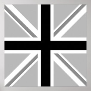 英国国旗か旗の白黒 ポスター