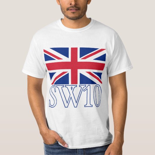 英国国旗が付いているロンドンの郵便番号SW10 Tシャツ (正面)