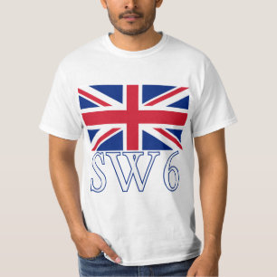 英国国旗が付いているロンドンの郵便番号SW6 Tシャツ